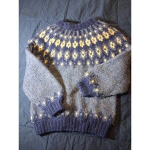 Vintage‎ Handmade Nordic Icelandic Wool Sweater Hand Knit Fair Isle Lopapeysa S